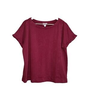 J.Jill Womens L Burgundy Short Sleeve French Terry Sweatshirt Cotton NEW 270081